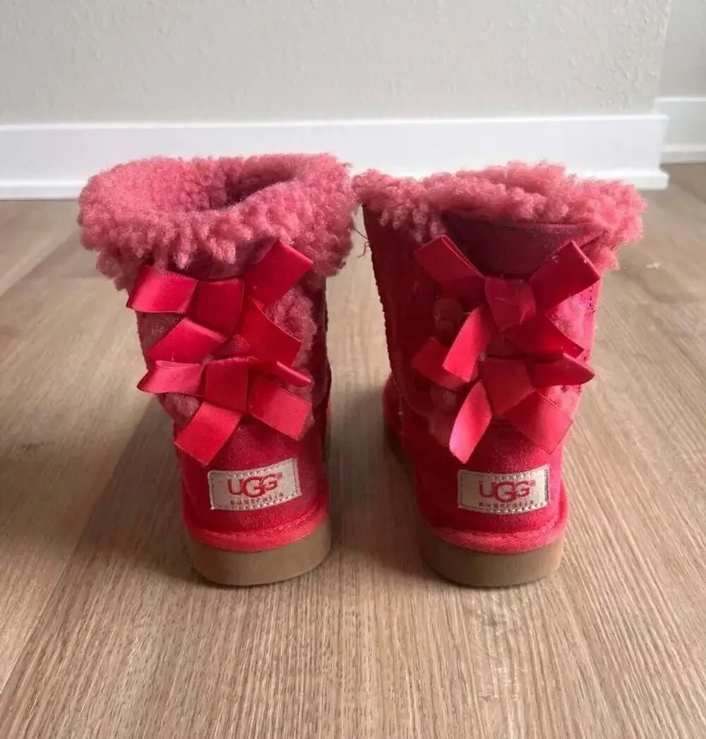UGG, Toddler Suede Bailey Bow Winter Boots, Hot Pink, Lined, 9C